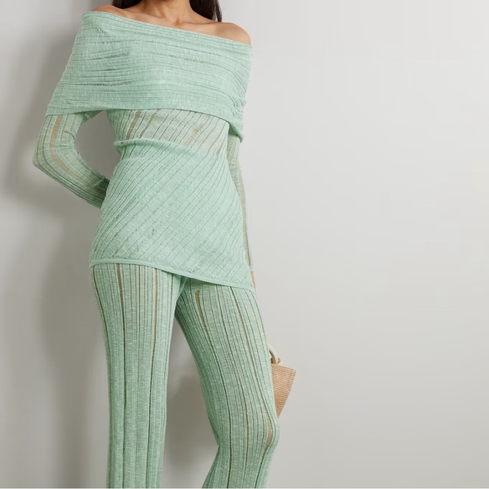 Cult Gaia Mint Green Off-Shoulder Jumpsuit